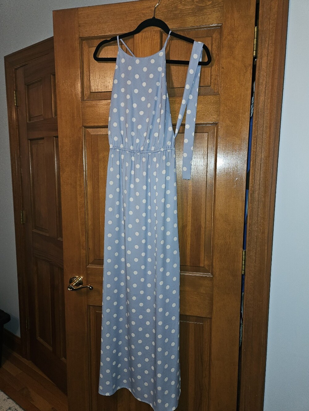Ann Taylor Polka Dot Light Blue Maxi One-Piece Dress